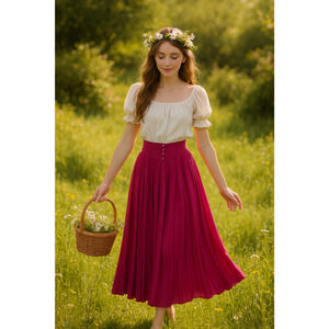 Vtg 80s Platinum by Dorothy Schoelen Midi Skirt 4 Fuchsia Pleat Cottage Boho